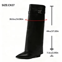 Black Pu Leather Knee High Boots Women Sexy Pointed Toe Straight Leg Boots Woman Punk Style Wedge High Heels Long Botas Mujer - Image 4