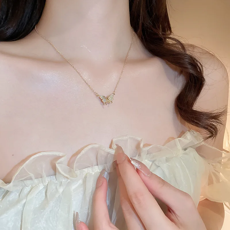 Stainless Steel Zircon Butterfly Necklace for Women Jewelry Party Premium Gift velvet choker necklaces lace necklace childrens necklace snake necklace metal choker necklace lace choker necklaces necklace making supplies