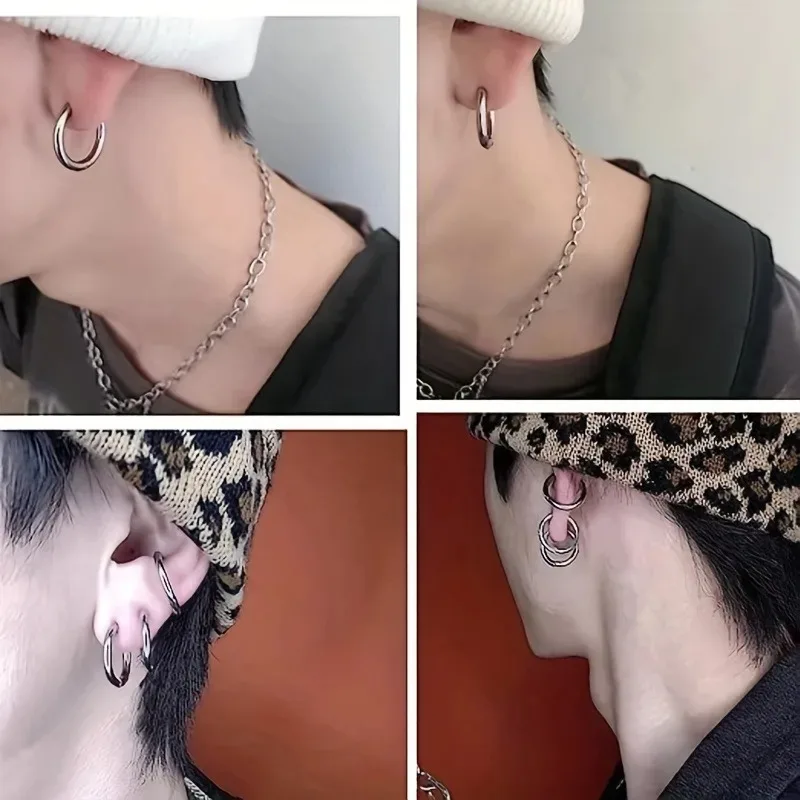 Ear Clip Punk Style 1-8-Piece Stainless Steel Ear Clip Set Chic Circle Ear Cuffs No Piercing Needed Trendy Jewelry Gift