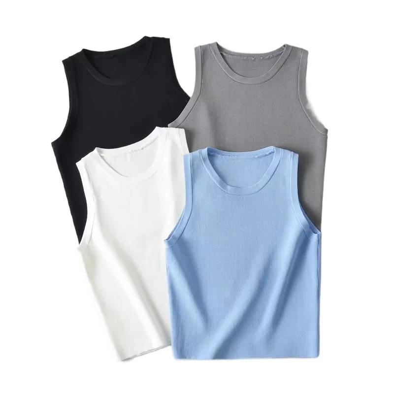 

Summer New Round Neck Sleeveless Navel Knitted Vest Sexy Slim T-Shirt Tops Women's Clothing