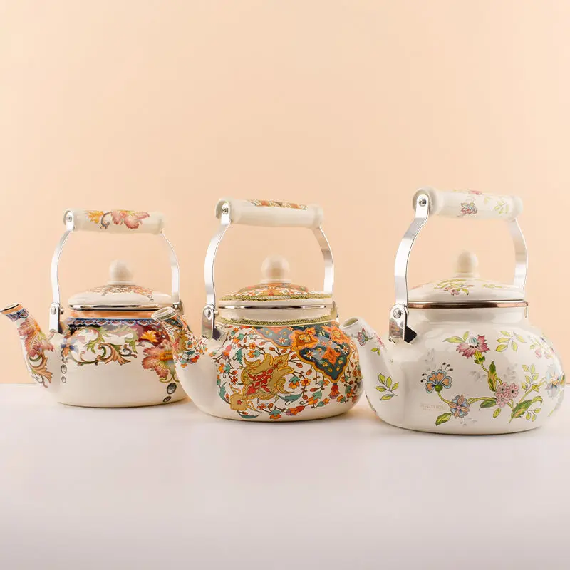 Water Kettles Porcelain Enameled Large Capacity Heat-resisting Multi Purpose Color Glaze Tea Making Scald Proof Fashion Cookware