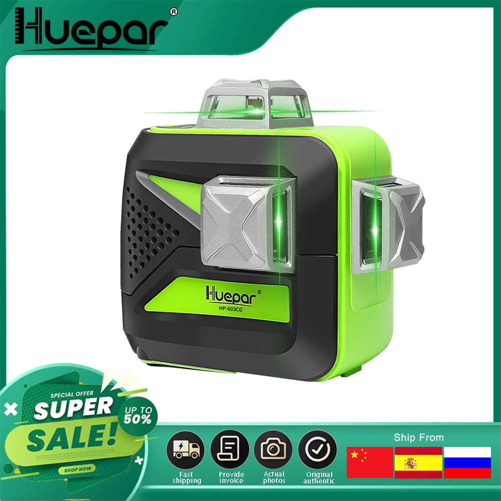 Huepar 12Lines 3D Laser Level Self-Leveling 360 degree Horizontal &  Vertical Cross Powerful Outdoor can use Detector Green Beam - AliExpress