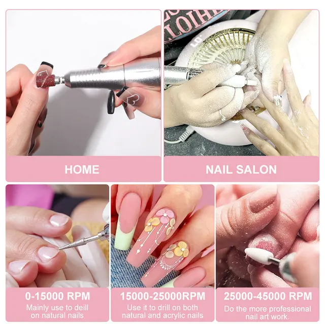 Nail Drill Rechargeable Portable Nail File Manicure Tool 45000RPM 5