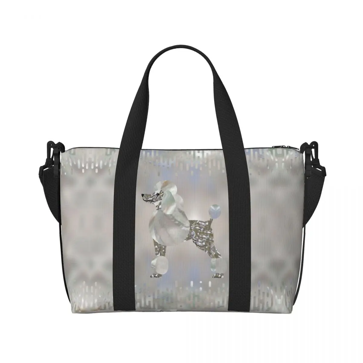 Luxury Pearl And Abalone Poodle Dog Grocery Tote Shopping Bag Women Big Capacity Pudel Caniche Beach Gym Travel Bags