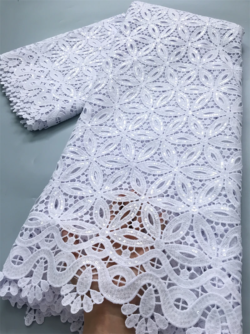 Guipure Cord Lace African Lace Fabric Water Soluble Sequins Fabric Embroidered for Women Dresses 2.5yards4025