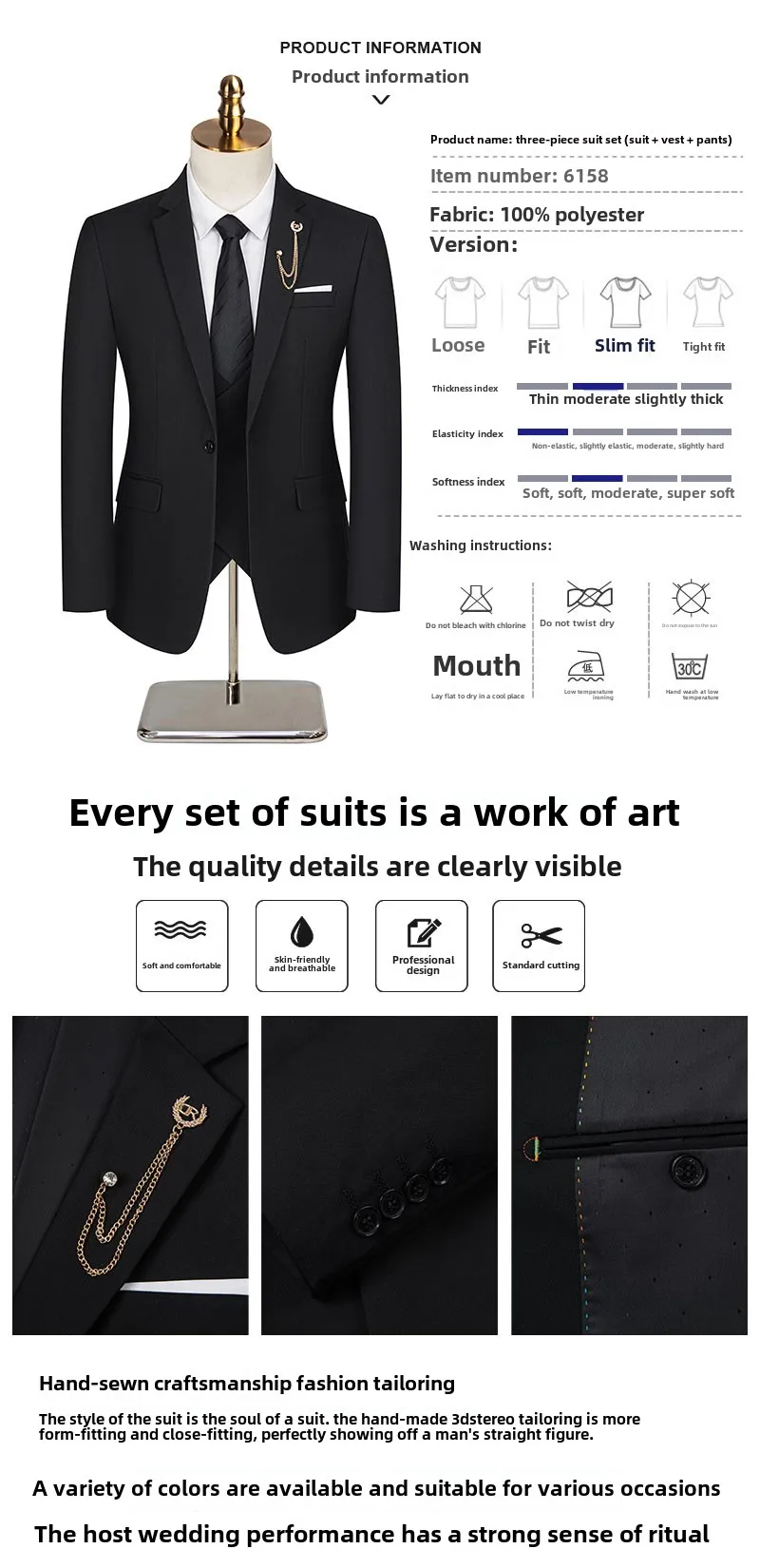 New Men's Summer Thin (suit + Vest+ Trousers) One Button Fashion Handsome Business Suit Suit Dress Three-piece Set