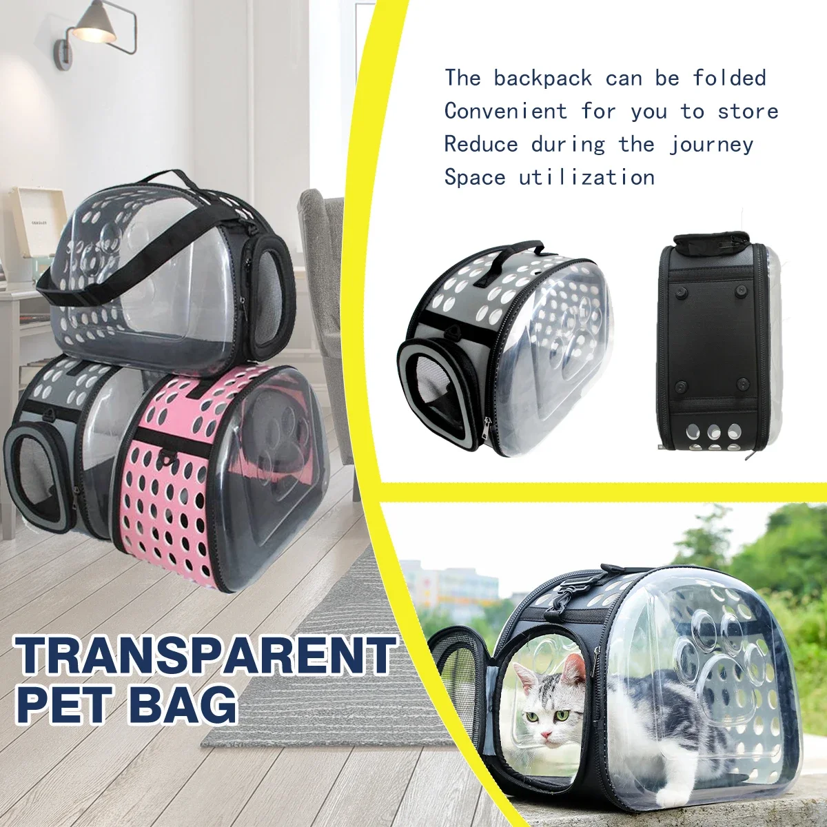Pet Shoulder Bag Cat Carrier Outdoor Travel Breathable Handbag Puppy Kitten Capsule Transparent Portable Shoulder Strap Bag