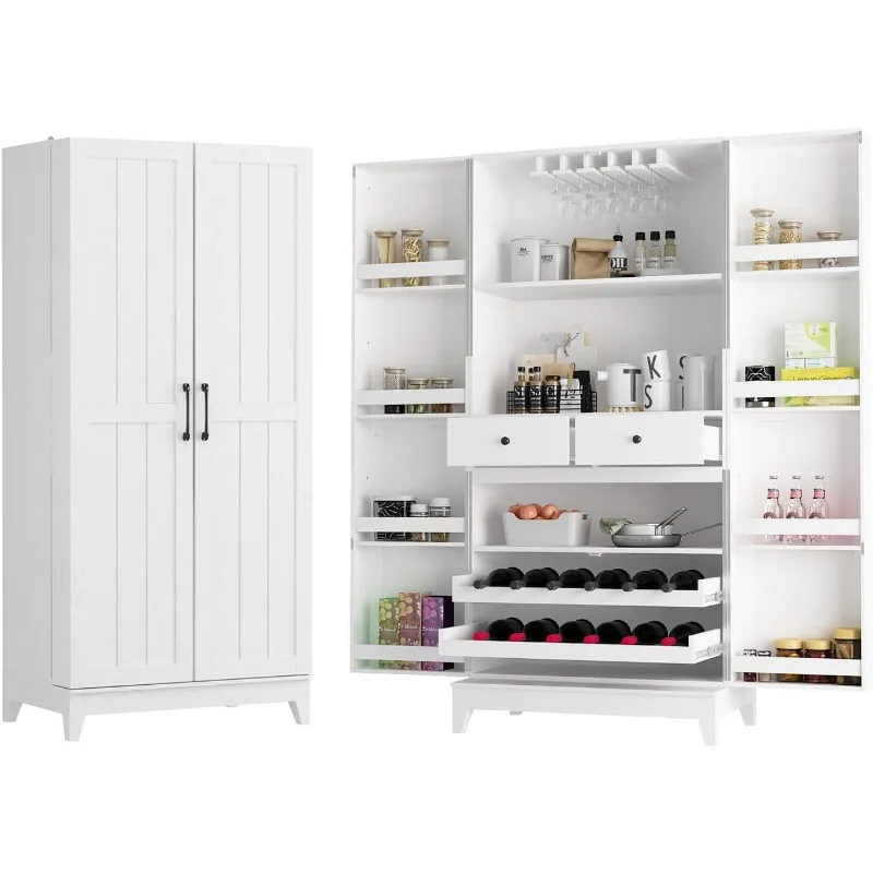 Large Kitchen Pantry Storage Cabinet, Double Door Kitchen Storage Cupboard, Freestanding Utility Storage Cabinet with Drawers 3 Large Kitchen Pantry Storage Cabinet, Double Door Kitchen Storage Cupboard, Freestanding Utility Storage Cabinet with Drawers 3
