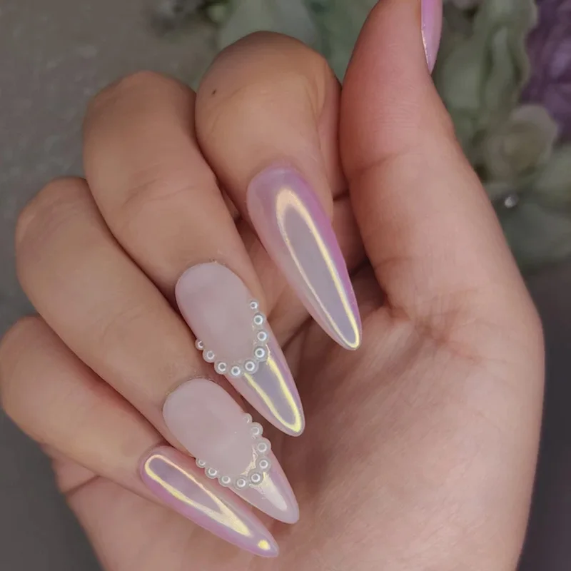 1Box Cherry Pink Chrome Pearl Nail Powder Gradient Mirror Effect Nail Art Glitter Auroras Rubbing Dust Nail Art Decoration 10g - 2