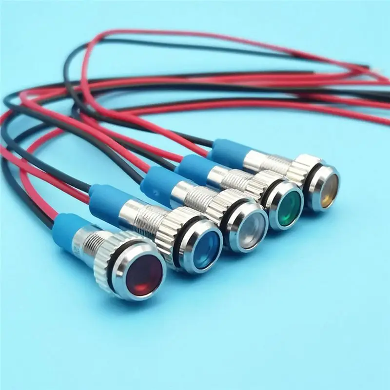 ABUH-20Pcs 6Mm 금속 LED 경고 표시등 신호 램프 파일럿 온보드 디스플레이 조명(와이어 3V 포함)