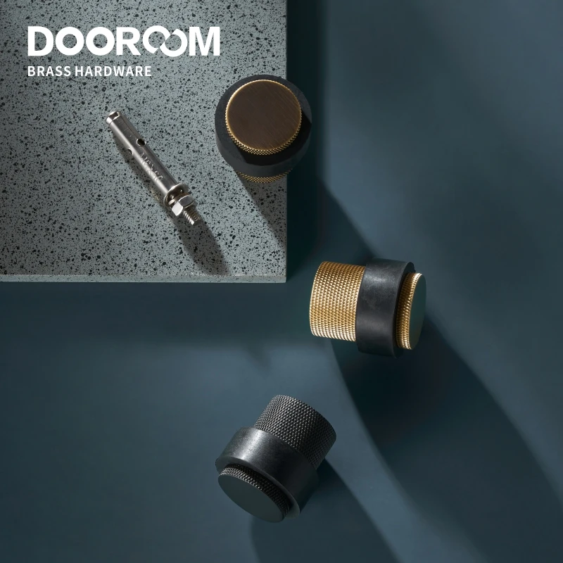 Dooroom Knurled Brass Rubber Door Stops Bathroom Door Stopper Heavy Duty Floor Mount Bumper Non-magnetic Door Holder Catch