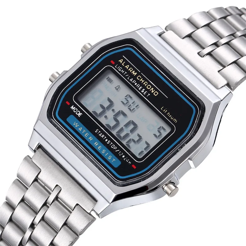 LED Digital Watch Stainless Steel Men' Electronic Wristwatch Simple Business...