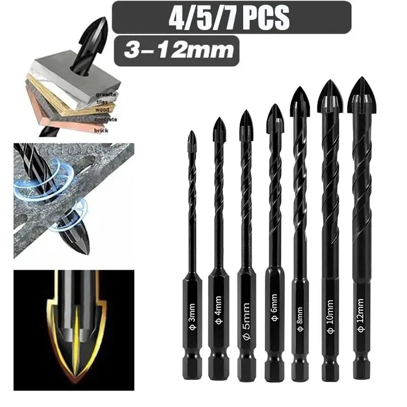 3-12mm Cross Hex Drill Bits Set Glass Tile Ceramic Concrete Hole Opener Hard Alloy Triangle Metal Bit Set Multifunctional Tools 5pcs cross hex drill bit set hard alloy bit for tile concrete ceramic glass brick triangle hole opener woodworking tools kits