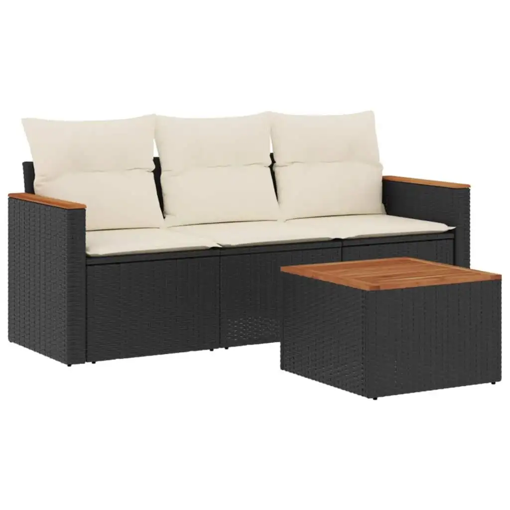 4 Piece Garden Sofa Set with Cushions Black Poly Rattan 4