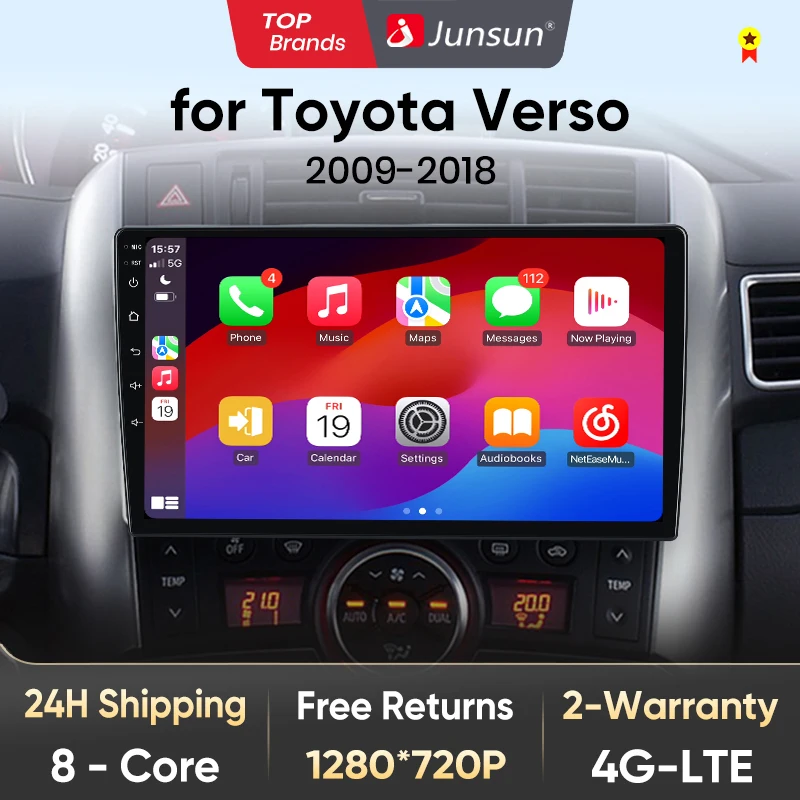 Junsun V1 AI Stimme Drahtlose CarPlay Android Auto Radio für Toyota Verso R20 2009-2018 4G Auto Multimedia GPS 2din autoradio