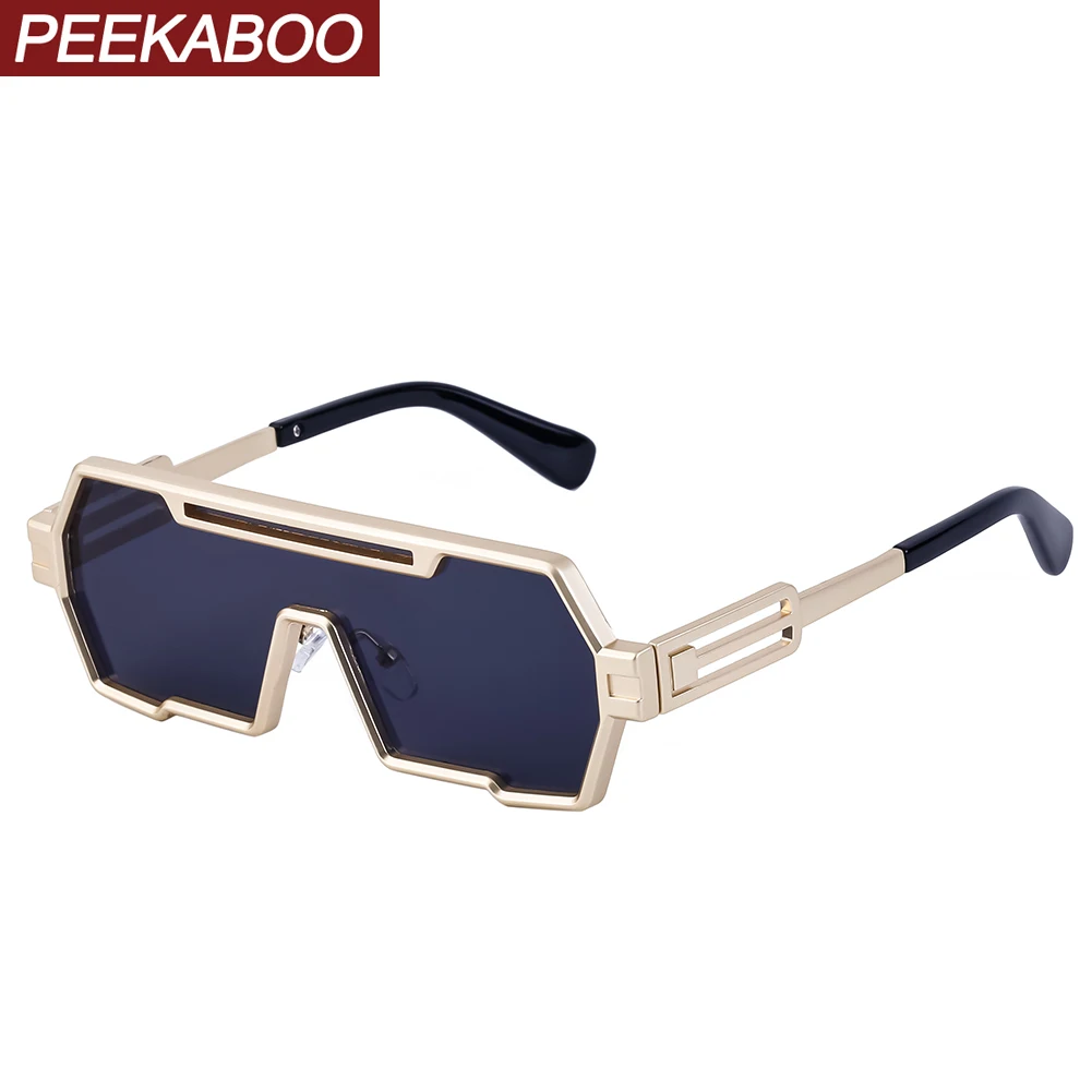 

Peekaboo retro punk sunglasses for men one piece male uv400 square sun glasses for women metal frame irregular vintage 2023