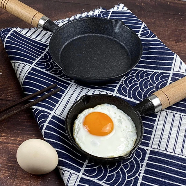 Kitchen Utensils Omelette Pan Cast Iron Non-stick Omelette Egg Dumpling Pan  With Anti-scald Wooden Handle Hot Oil Pot Utensils - AliExpress