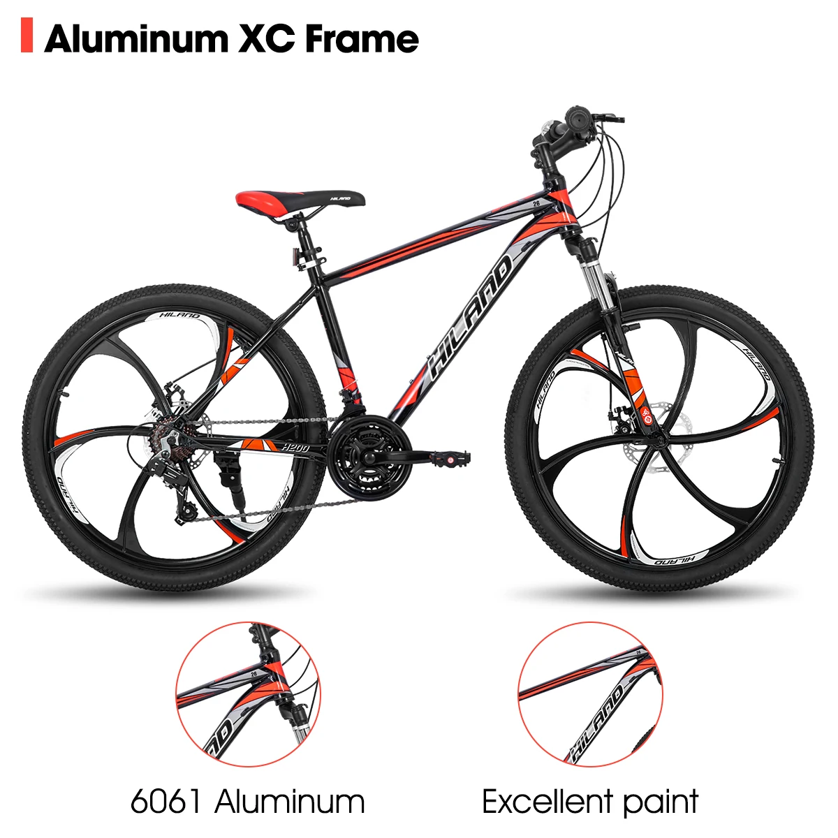 Mountain Bike Hiland Shimano 21 Speeds Drivetrain Aluminum Frame 26 Inch Wheels Disc-Brake Men Women MTB