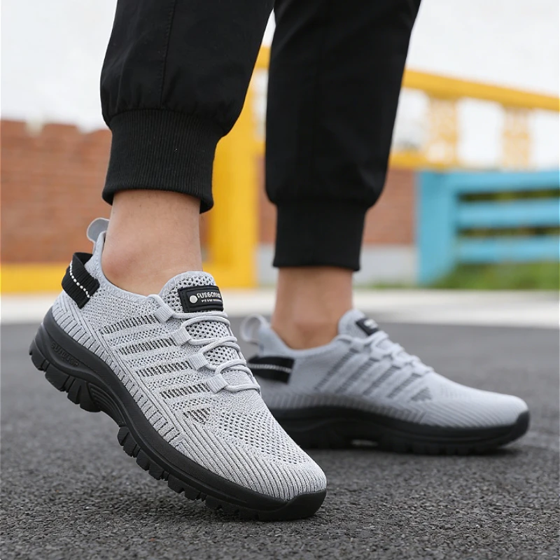 Men's Casual Sports Shoes Bright Yellow Knit Mesh Sneakers Lightweight Comfort Outdoor Fashion Breathable Footwear Tenis Homem