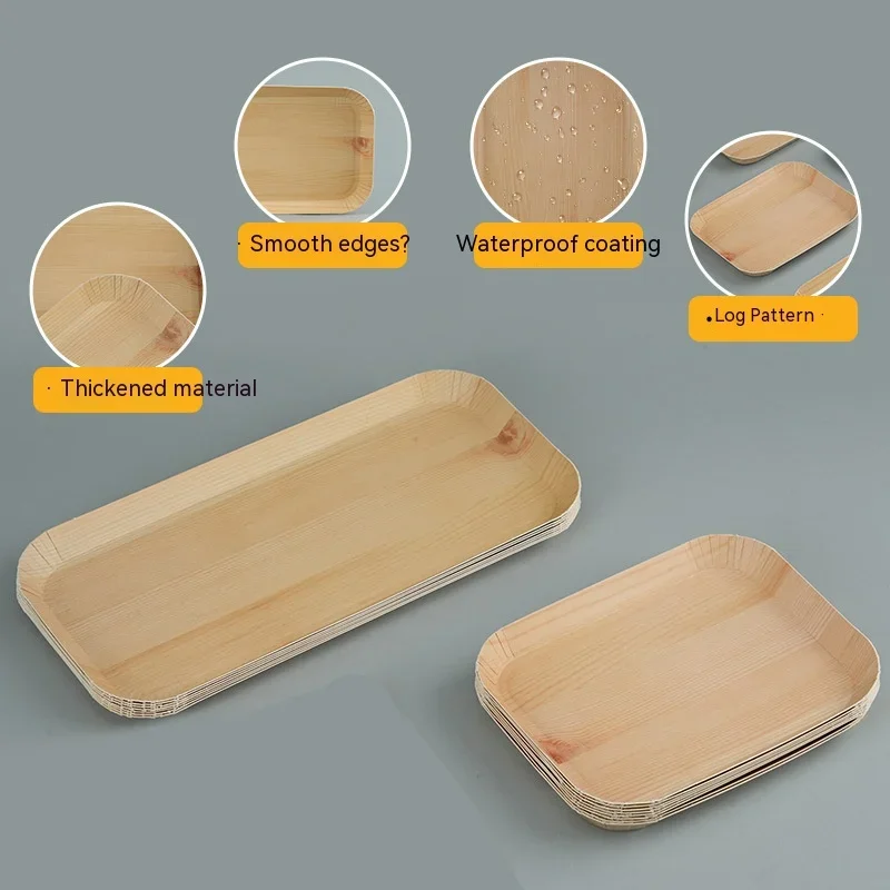 10 PCS Disposable Desserts Plates Wood Grain Tray Vegetable Dessert Plates Kitchen Dishes Ideal For Parties, Families, Outdoors