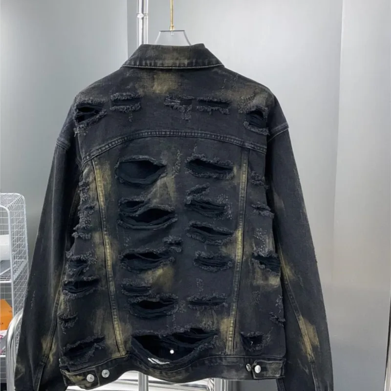 

Broken Hole Denim Jacket Coats Women Jacket Coats Women High Street Styles Fall New 2023 High Quality Water Wash Vintage