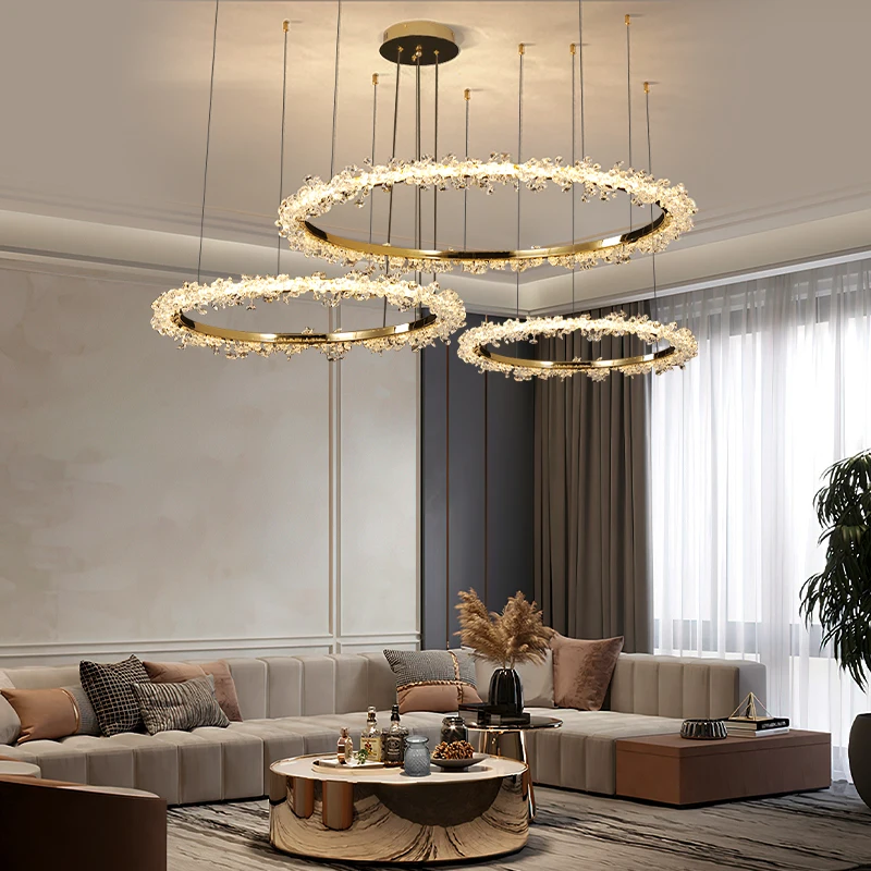 Nordic Luxury Led Crystal Ring Chandeliers for Living Dining Room Modern Minimalism Crystal Pendant Light Hanging Chandelier 3