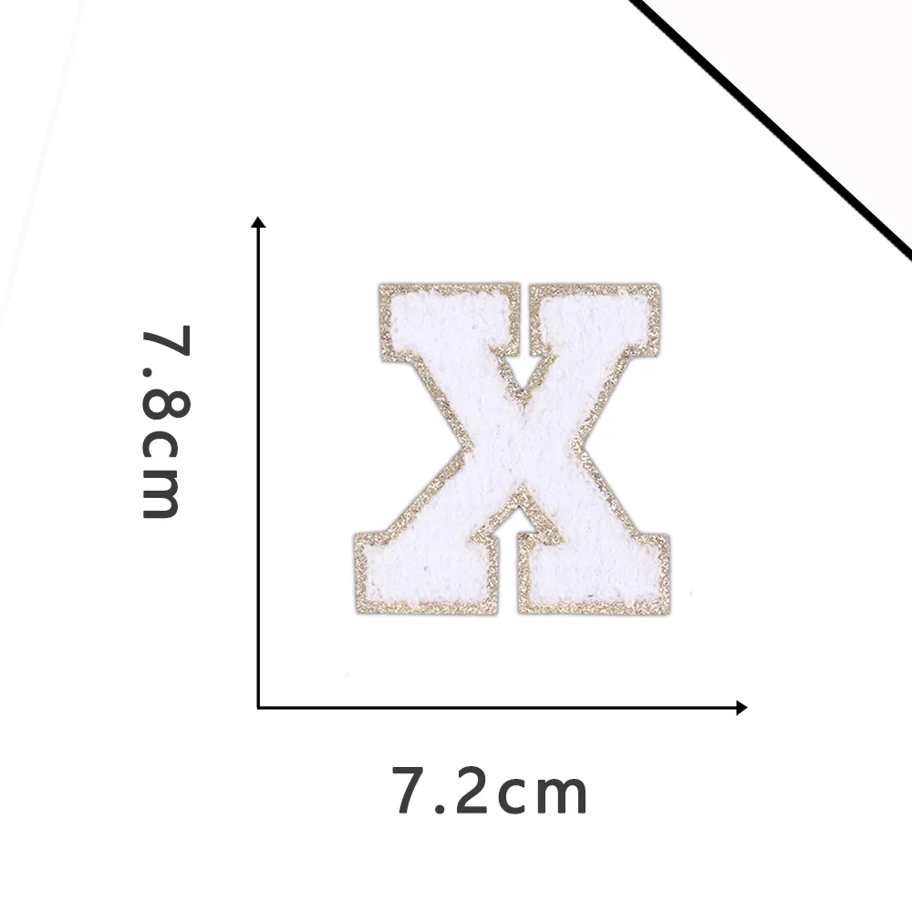 A-Z White Chenille Letter Patches Towel Sequins Clothing Patch Clothes Sew on Applique DIY Garment Hat Decor