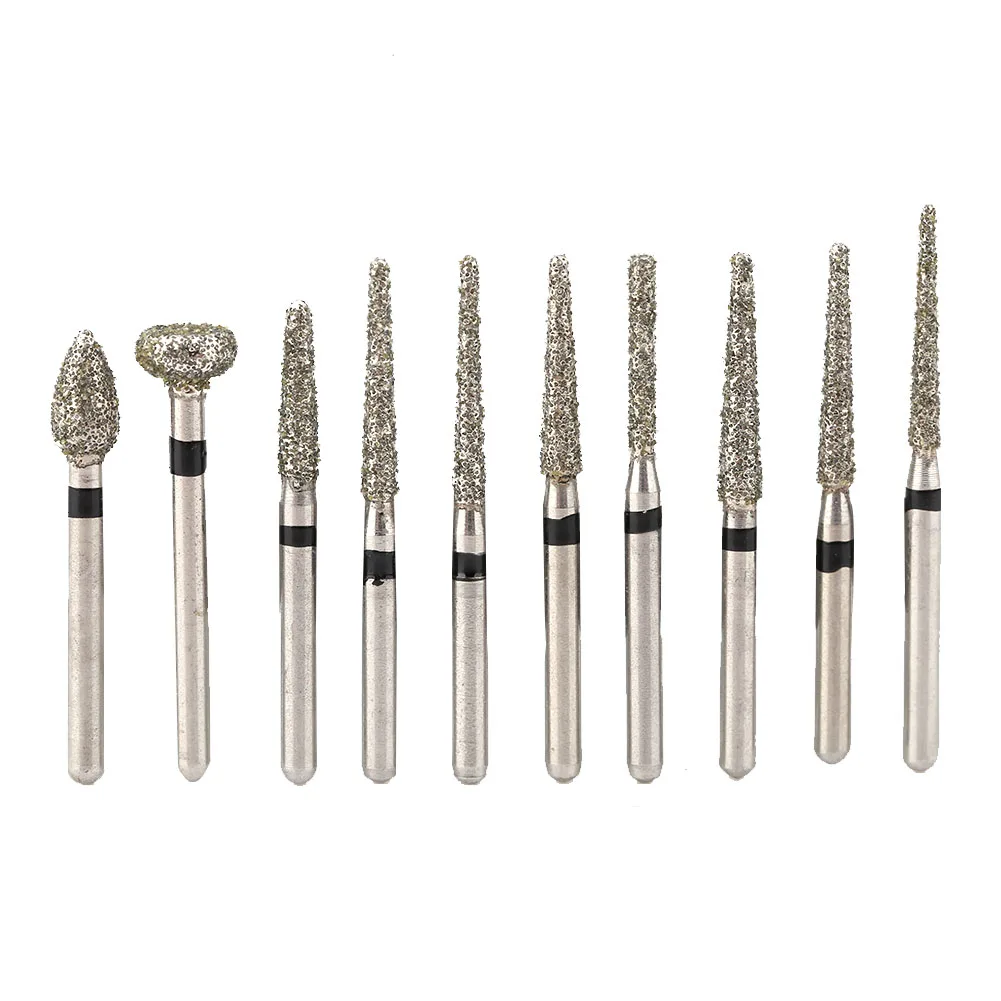 

10pcs/set 1.6mm Dental Diamond Burs Drill for Teeth Porcelain Ceramics High Speed Handpiece Emery Bits Oral Dentist Polish Tools