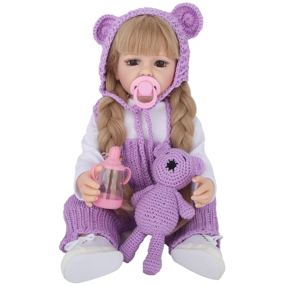 

55CM Baby Girl Dolls With Clothes Set Bear Pacifier Bottle Diaper 22" Full Body Silicone Reborn New Born Baby Dolls Girl's Gift