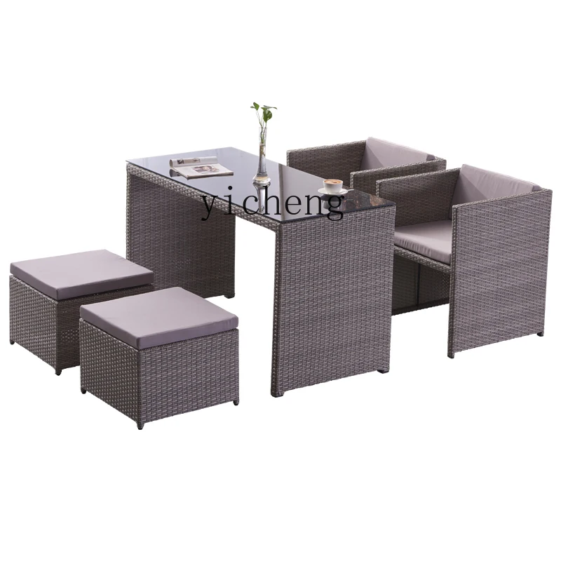 

Tqh Outdoor Rattan Chair Three-Piece Set Courtyard Balcony Small Table and Chair Combination Outdoor Rattan Furniture