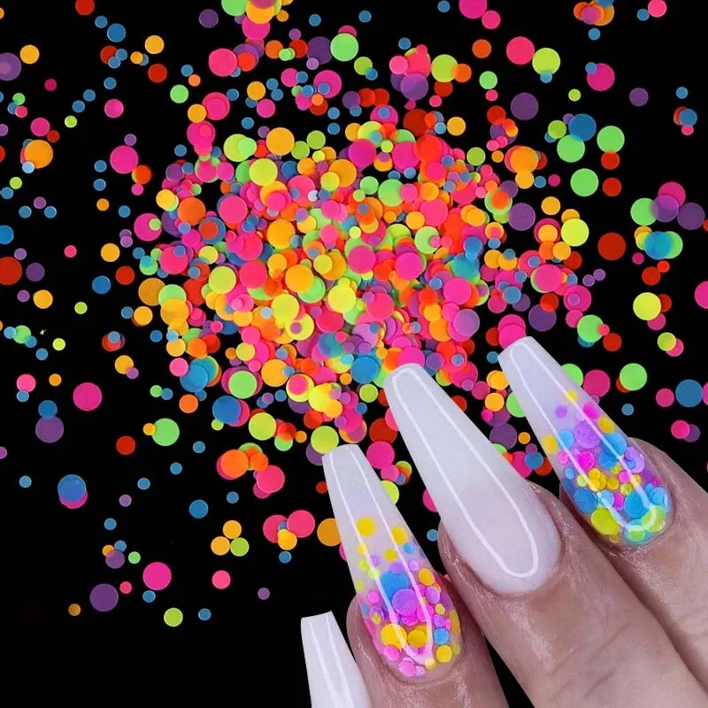 1 Beutel runde Pailletten, fluoreszierende Blase, Nagel-Charms, gemischte Größe, Kreisflocken, Kunstdekoration, 3D-Polka-Dot-Maniküre-Zubehör – Detail 1