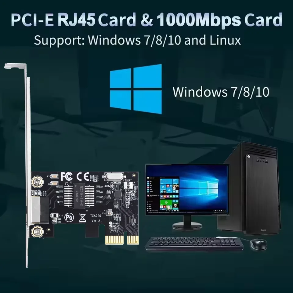 기가비트 이더넷 PCIe 네트워크 카드 RTL8111H 칩 10 100 1000Mbps RJ45 LAN 어댑터 데스크탑 PC용 Windows 10 11 Pro 고속