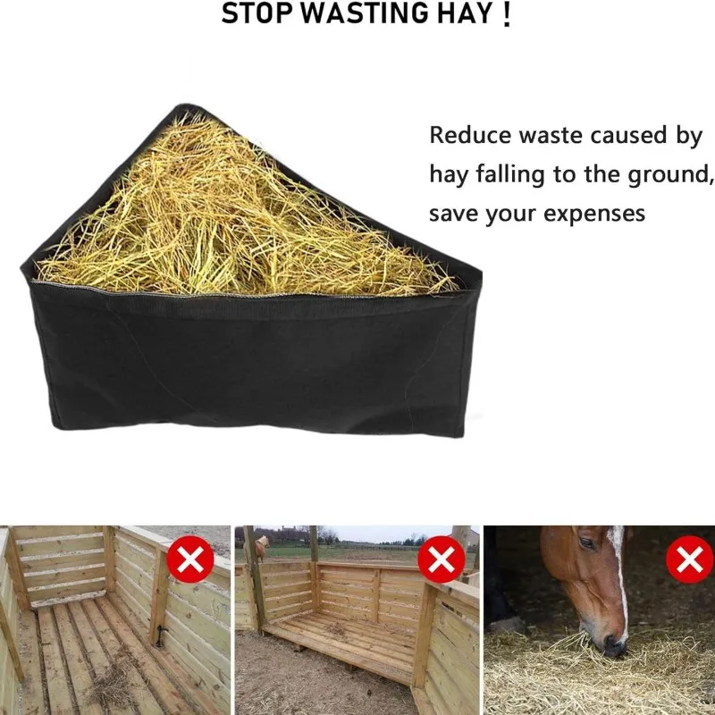 New Horses Corner Feeder Deep Corner Hay Bag Large Capacity Hay Feed Bags with Mesh Bottom Snaps for Horse Trailer Stall 2