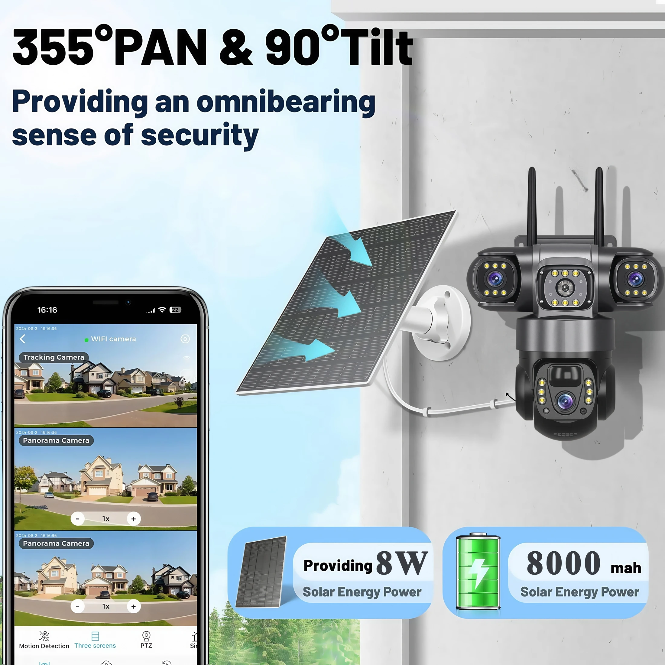 V380PRO 3 Lens WiFi Solar Camera 15MP 360 Outdoor Waterproof CCTV Night Vision Two-Way Audio Camera Mobile Tracking 4G IP Camera 3