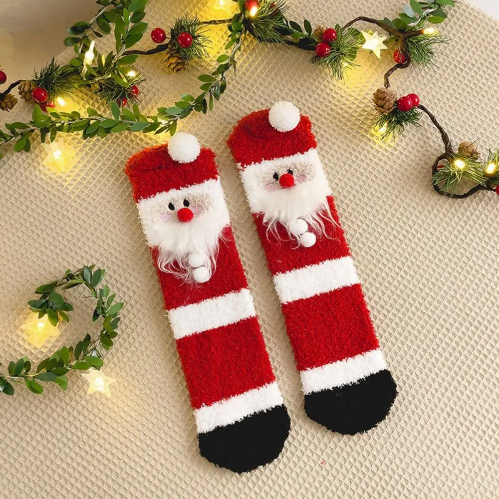 Santa Claus Coral Velvet Socks Snowman Elk Thickened Christmas Socks Soft Comfortable Middle Tube Socks Christmas Gifts