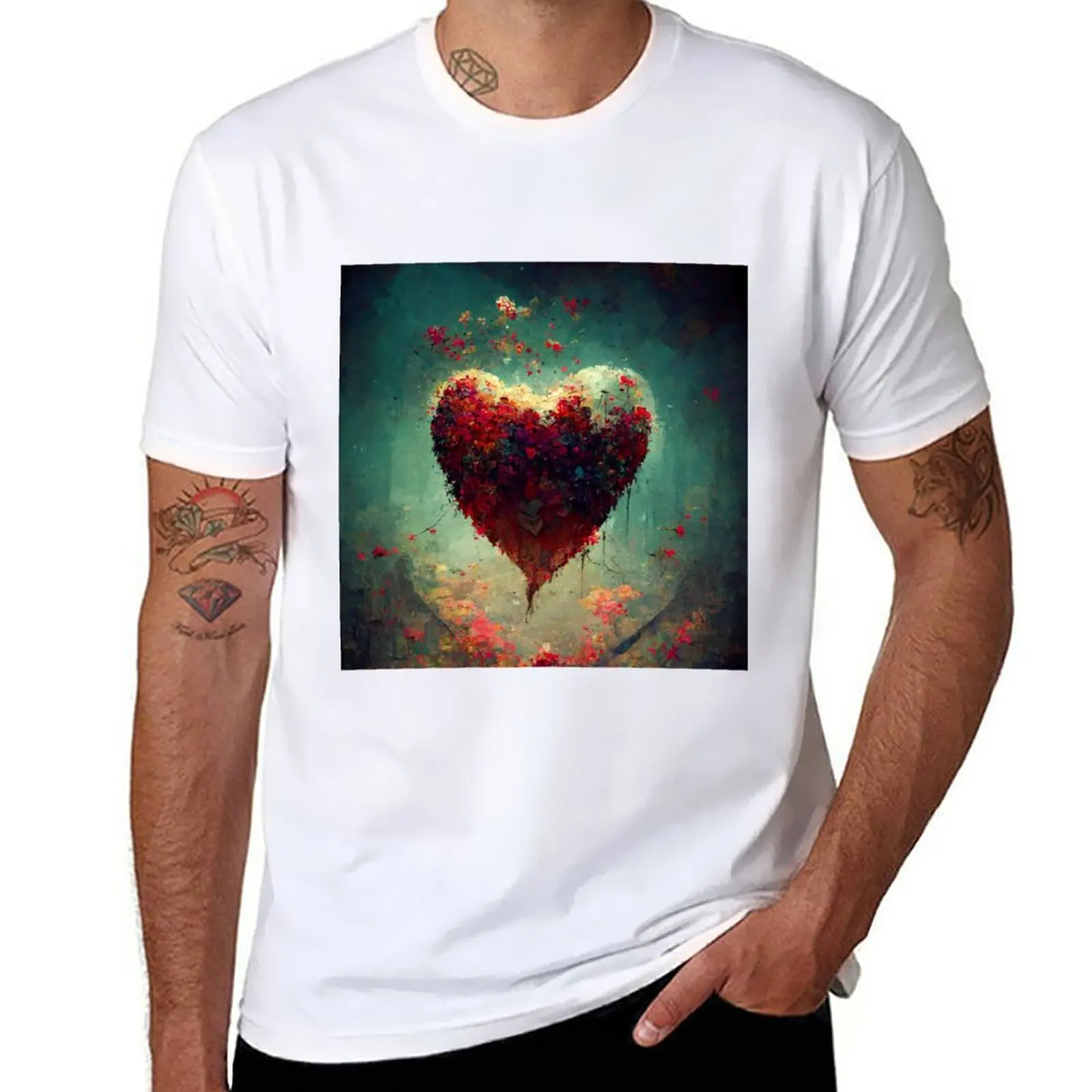

New Heart with flowers (painted) - Love Series T-Shirt black t shirt plain t-shirt fruit of the loom mens t shirts