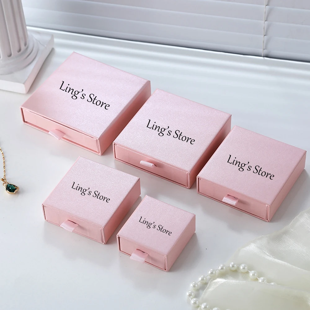 50 Stück schicke Schmuck-Papier-Schubladenbox mit individuellem Logo, personalisierte kleine Ring-Ohrringe, Halsketten-Anhänger-Verpackung, große Kartons – Detail 12