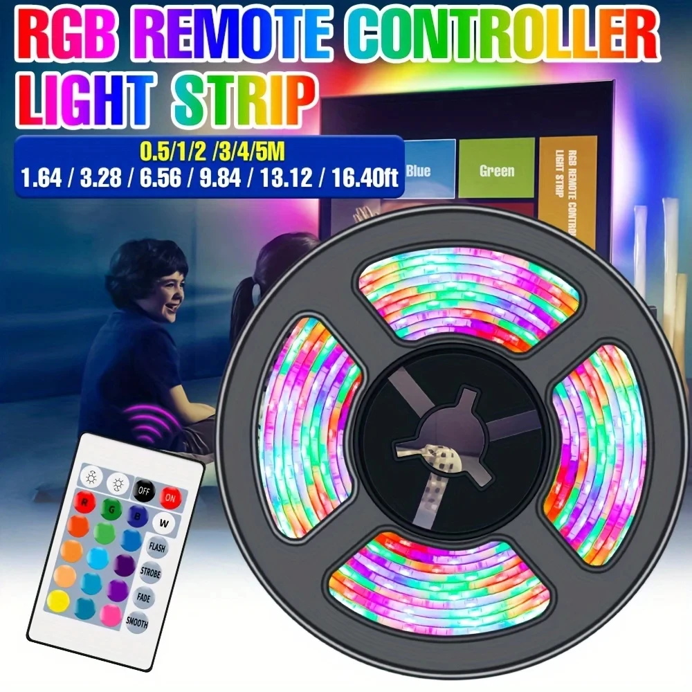 LED Strip Light 10M 2835 USB RGB 24-key Remote Control Flexible Lamp Tape Lights Ribbon TV Desktop Screen Backlight Diode