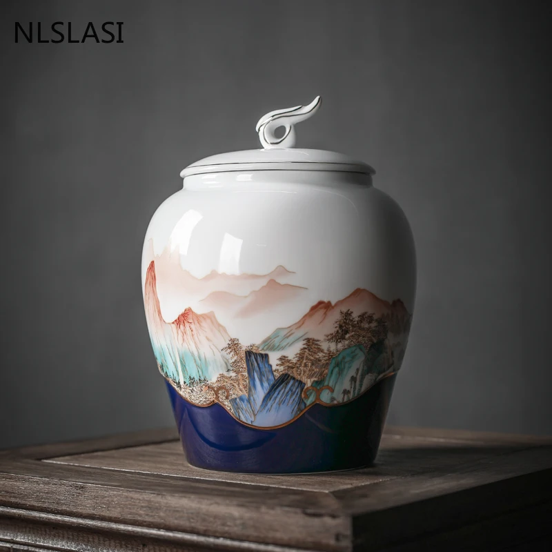 

Pattern Portable Sealed Jar Tieguanyin Containers Travel Tea Boxes Storage Tank Large Capacity Ceramics Tea Caddy Landscape