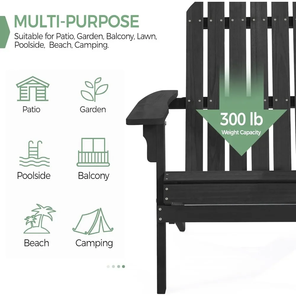 300LBS Solid Wood Folding Adirondack Chair Set of 5 Outdoor,Weather Resistant,Fire Pit Lounge Chairs for Garden,Black 6