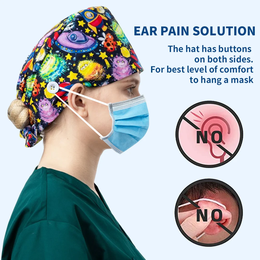 Scrub Caps Women Cartoon Print Dentist Medical Surgical Caps Beauty Salon Nurse Pet Clinic Hats Operating Room Anesthetist Hat medical scrub hats