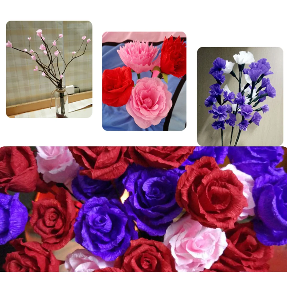3 Packs Solid Color Crepe Paper Bouquet Wrapping Paper DIY Origami (Colorful, 10 Sheets/Pack)