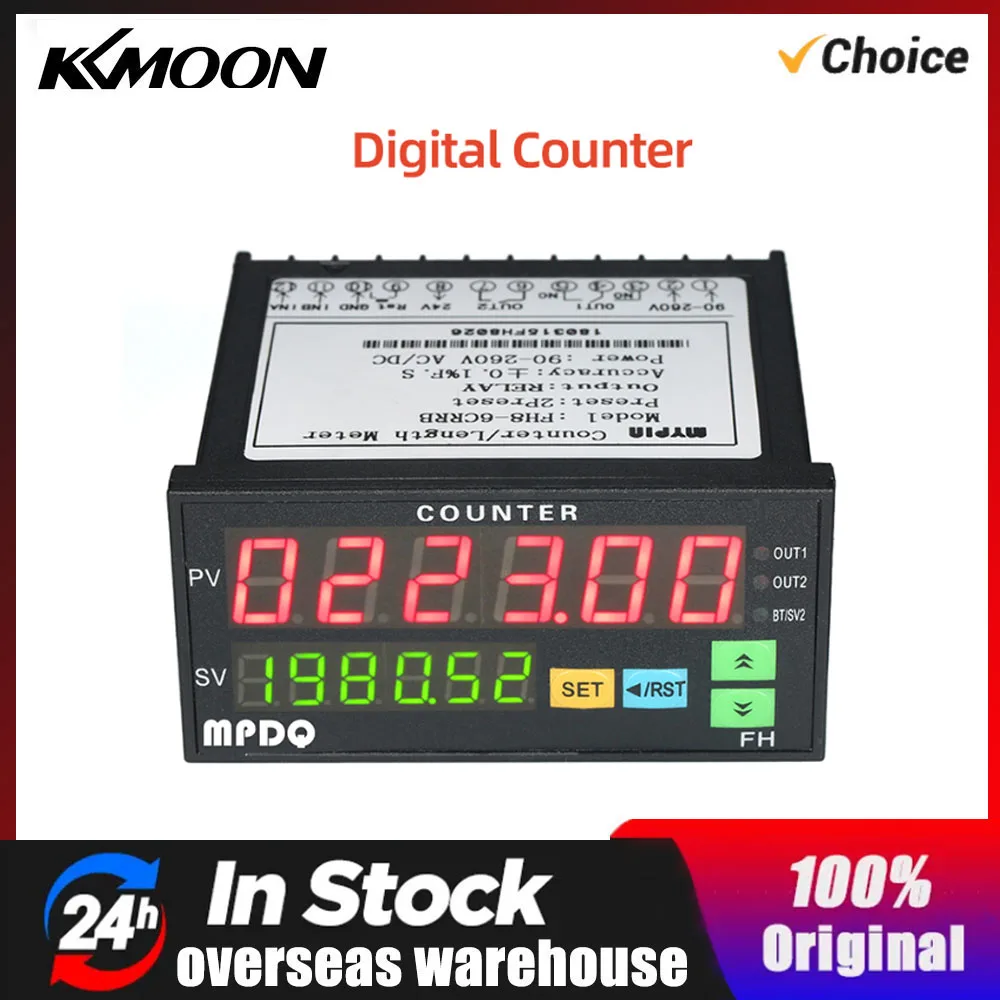 Dual Display Digital Counter 6 Digits FH8-6CRRB Light-emitting Diode 90~265V AC/DC with 2 Relay Output and Pulse