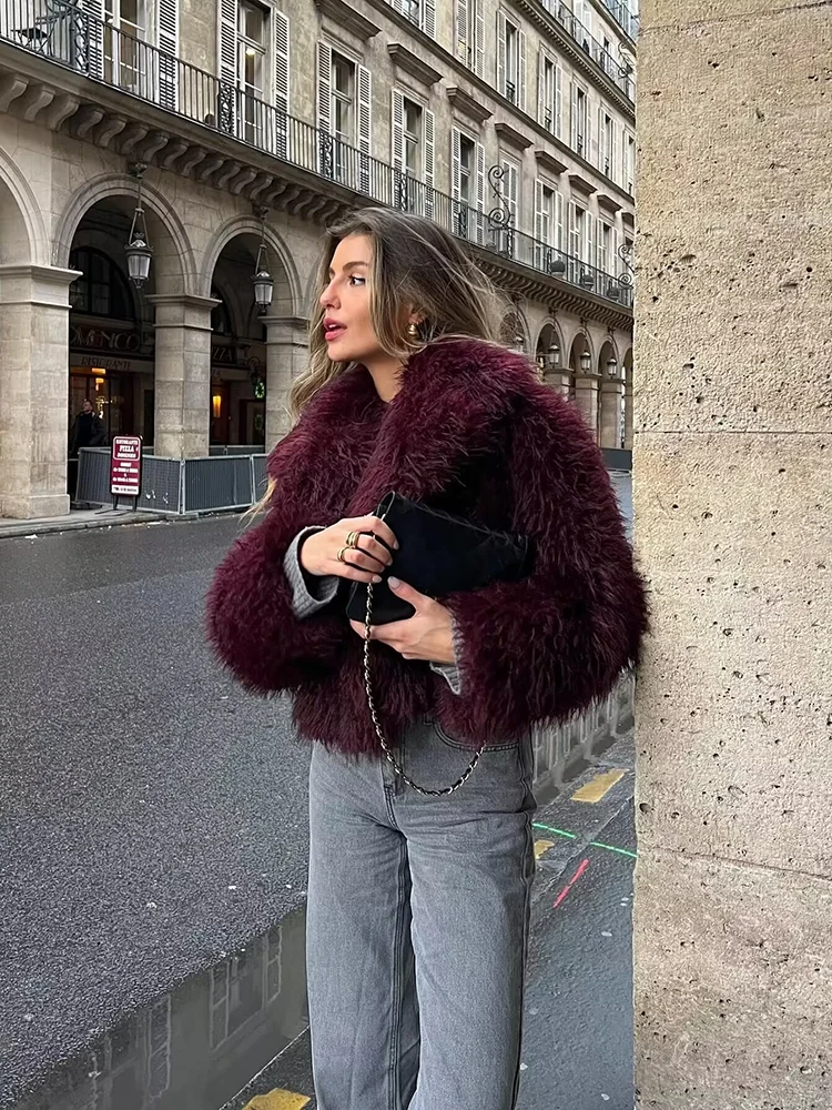 ムートン・ファーコート BECAGLI MOHAIR FUR SINGLE-BREASTED JACKET Women Penny Lane Coat Long Coat Fur Coat Brown Vintage 90s