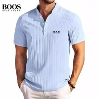 Nouveau polo rayé de haute qualité pour hommes, col Henry, mode d'été, décontracté, confortable, T-shirt polyvalent 1