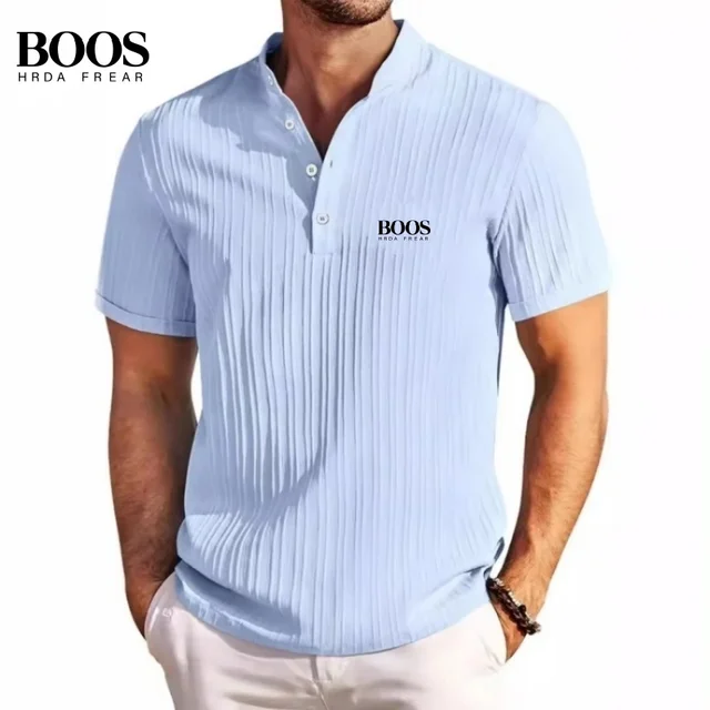 Nouveau polo rayé de haute qualité pour hommes, col Henry, mode d'été, décontracté, confortable, T-shirt polyvalent 1