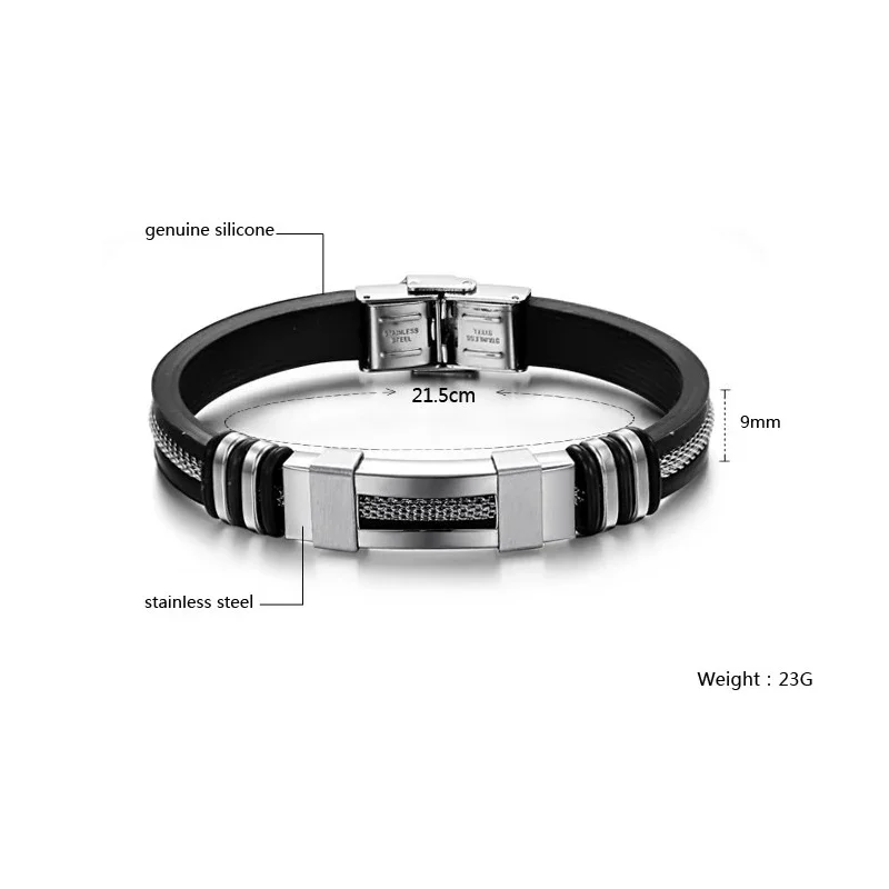 4 Color Stainless Steel Silicone Bracelet Men Jewelry WristBand Punk Style New Design Men Bracelet Rubber Charm Pulsera Hombre