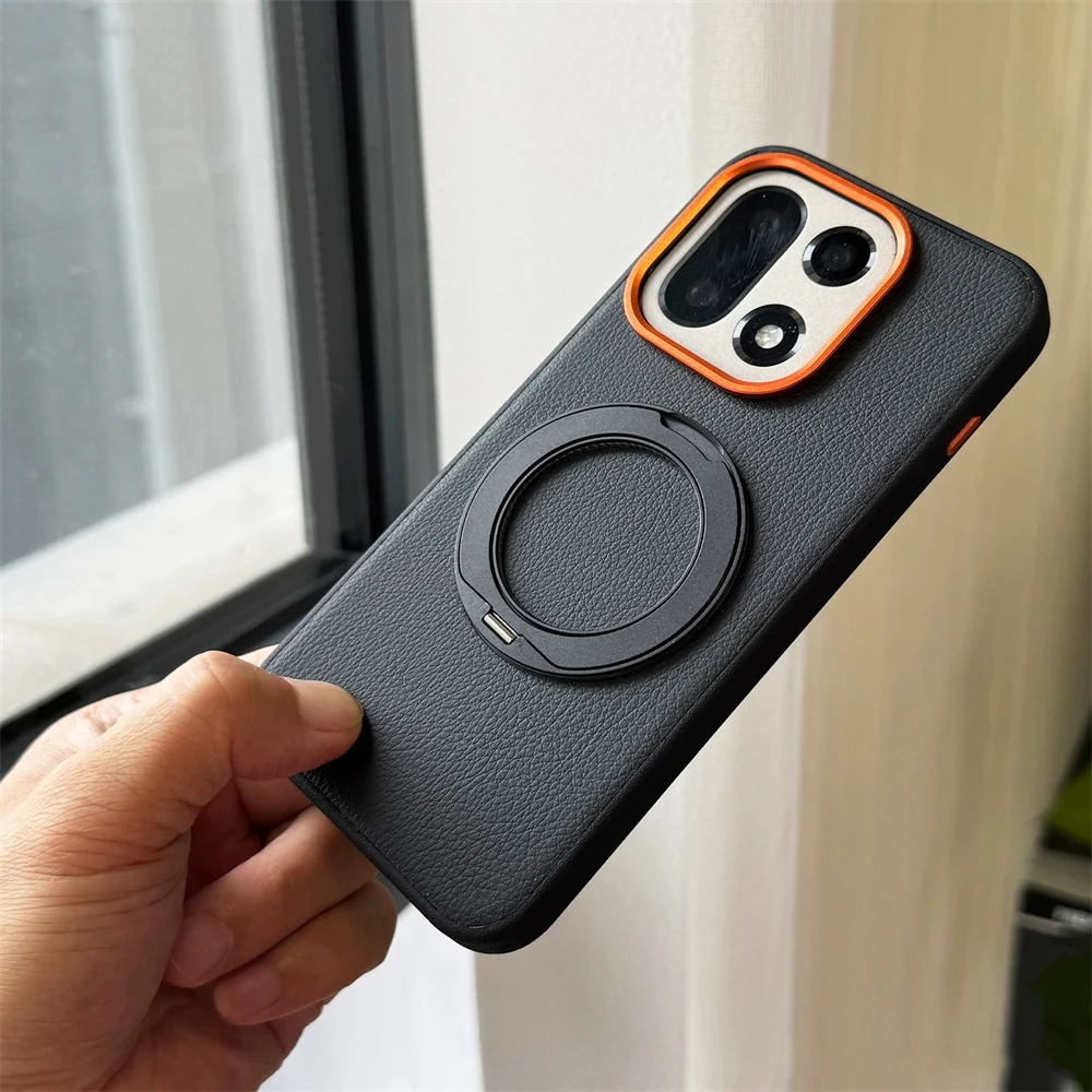 360° Rotating Ring Bracket Leather Shockproof Magnetic Wireless Charging Case