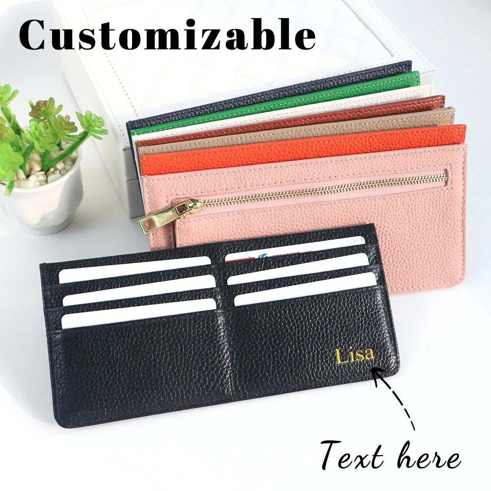 Elegant Genuine Leather Multi-Slot Card Case Wallet - Ultra-Thin Design with Premium Zipper