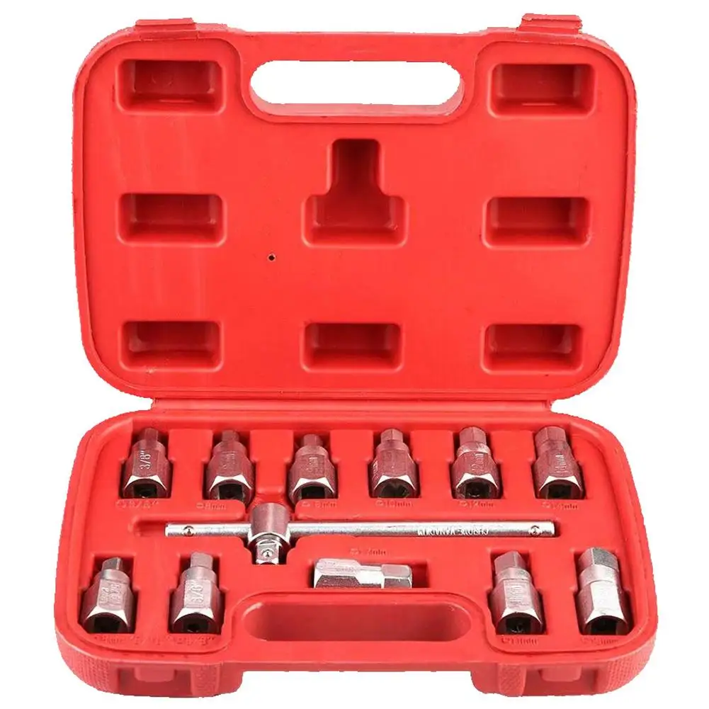 

12pcs Car Oil Bottom Screw Removal Tools Drain Plug Sump Key Set Sump Screw Sleeve Hexagonal Wrench Universal Disassembly Tool